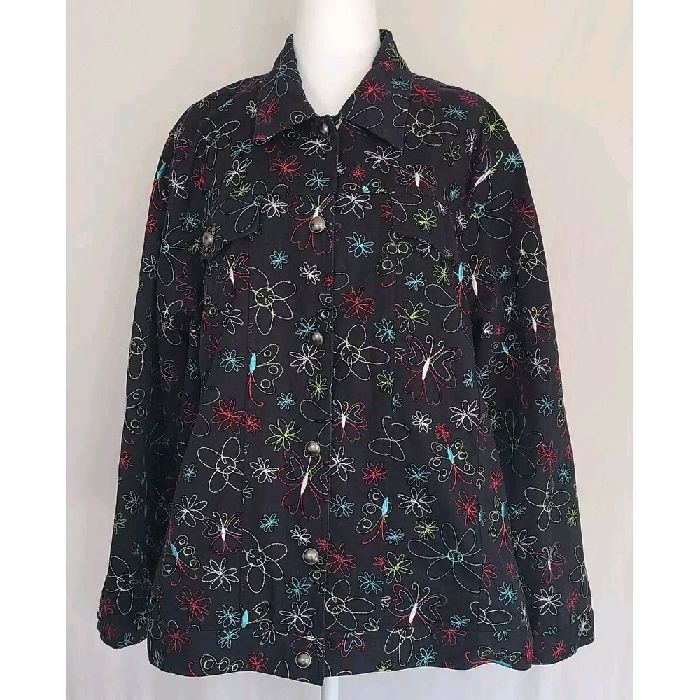 Vintage Cj Banks 2x Black Jacket Butterflies and Flowers Embroidery